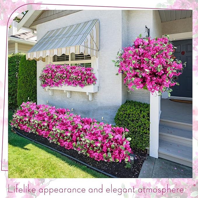 60 Pcs Artificial Faux Bougainvillea Fake Flower Silk Bougainvillea Branches UV Resistant Outdoor Indoor Decoration for Wedding Home Centerpieces Outside Decor (Rose Purple)