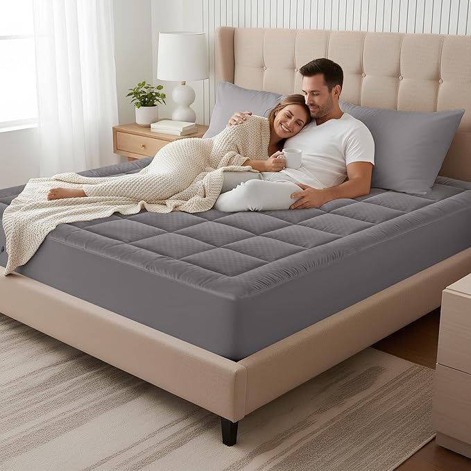 OLANLY Twin XL Quilted Fitted Mattress Pad – Soft Down Alternative Pillow Top Mattress Topper, Cooling Comfort Breathable Mattress Cover, Machine Washable Deep Pocket Mattress Protector, Dark Grey