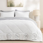 Bedsure Twin XL Comforter Set - 5 Pieces Reversible White and Grey Bedding, Twin XL Bed Set for All Seasons, Bed in a Bag with Down Alternative Comforter, Grey Sheets, Pillowcase & Sham