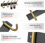Coat Rack Wall Mount – Black and Gold Hook Rail with 5 Double Coat Hooks, 15 Inch Stainless Steel Wall Hooks for Entryway, Bathroom, Bedroom, Closet, Towel, Hat, Bag, Heavy Duty Organizer