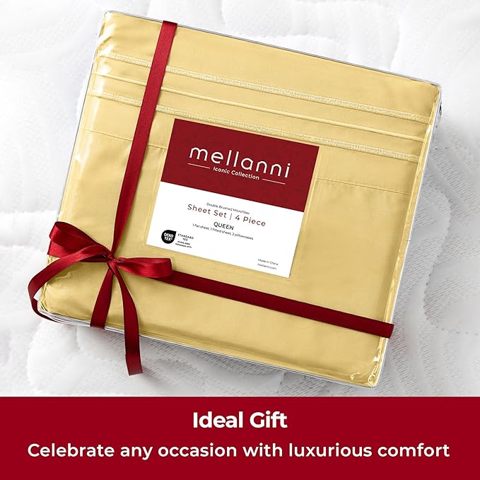 Mellanni Twin XL Sheets Set - 3 PC Iconic Collection Bedding - Hotel Luxury, Extra Soft, Cooling Bed Sheets - Wrinkle, Fade, Stain Resistant (Twin Extra Long, Yellow)