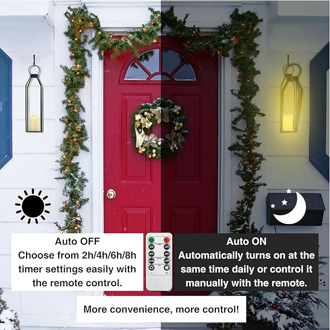 Perfnique Modern Farmhouse Lantern Decor, 19.7'' 22'' Set of 2 Black Metal Lanterns, 2 LED 6hr Timer Flickering Flameless Candles, Lanterns Decorative for Porch, Patio, Fireplace Mantle, Christmas
