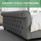AMERLIFE Queen Size Platform Bed Frame, Velvet Upholstered Sleigh Bed with Scroll Wingback Headboard & Footboard/Button Tufted/No Box Spring Required/Grey