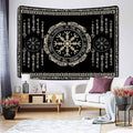 OSUNBD Nordic Vikings Tapestry Small 60x51inches Soft Flannel Vegvsir Symbol Amulet Celtic Rune Scandinavian Aesthetic Mythology Tapestry Wall Hanging for Bedroom Living Room Decor