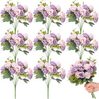 Zeyune 8 Pack 12 Inch Wedding Bouquets for Bride Bridesmaid Pink and Purple Artificial Rose Bouquet Fake Silk Roses Flowers Bunches Bulk for Home Office Garden Parties Decoration