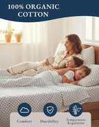 LANE LINEN 100% Organic Cotton Printed California King Sheets Set, Fully Elasticized Reinforsed Seams in Fitted Pocket, Naturally Cooling All Season Cal King Sheet Deep Pocket Bedding- Polka Dot