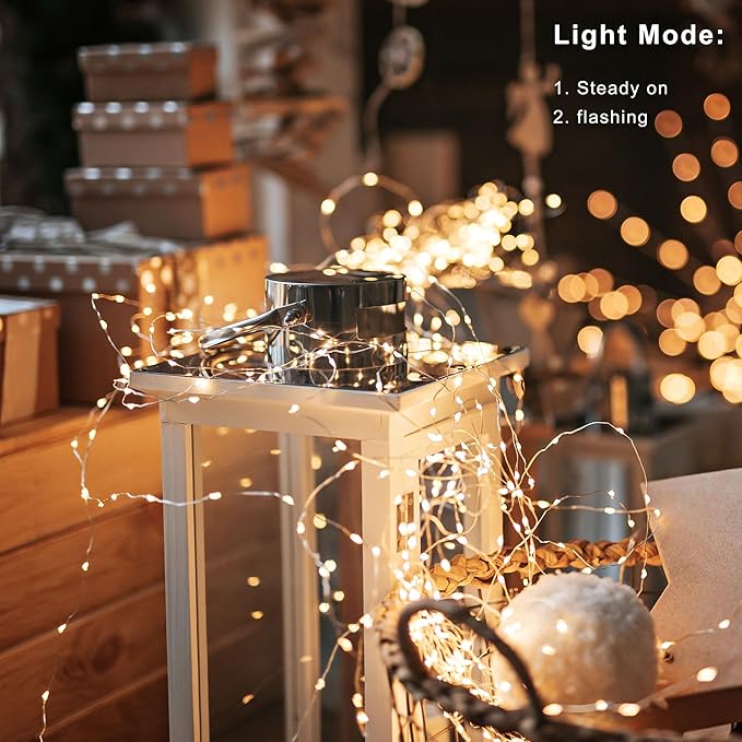 6 Pack Fairy Lights Battery Operated16.4Ft 50 LEDs Silver Copper Wire Twinkle Lights with 2 Lighting Modes for Christmas Bedroom Indoor Outdoor Wedding Decorations (Warm White)