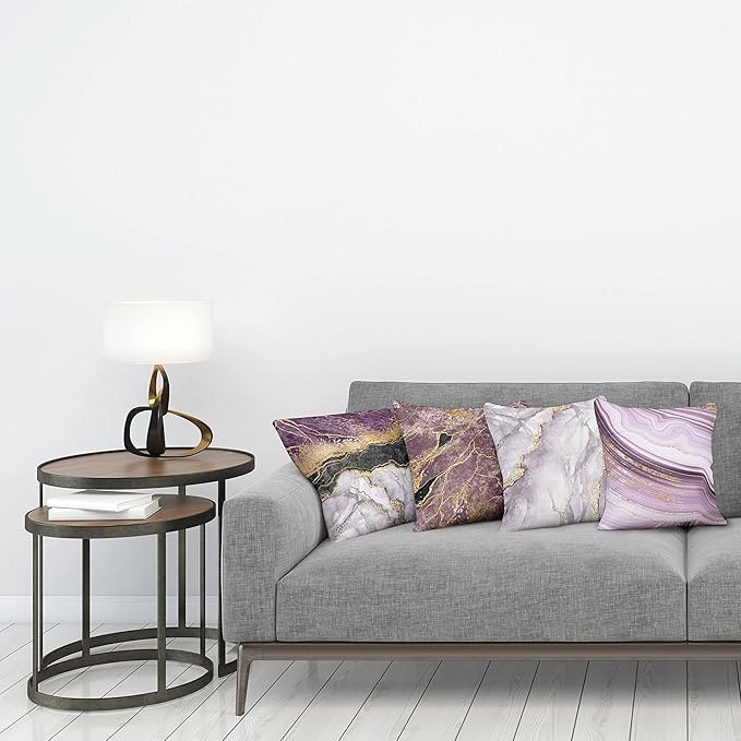 Ambesonne Marble Print Throw Pillow Cushion Case Pack of 4, Quartz Inspired Design of Stone Surface Look Print Modern Style Stained, Modern Accent Double-Sided Digital Printing, 20", Mauve Lilac Grey