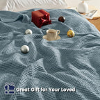 PHF 100% Cotton Waffle Weave Family Blanket,Oversized King Size 120"x 120"-Pre-Washed Snag Proof Lightweight Breathable Moisture-Wicking, 10'x 10' Huge Extra Large Big,Home Decoration Gift-Ocean