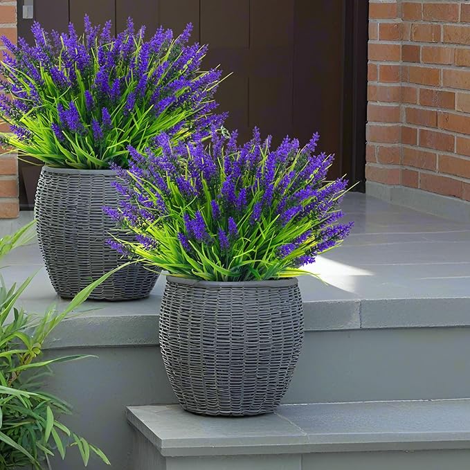 44 Pcs Artificial Outdoor Flowers Lavender Fake Greenery Plants UV Resistant Grass with Purple Flowers for Pot Decor for Window Garden Patio Hanging Planter Pathway Front Porch (44, Purple)