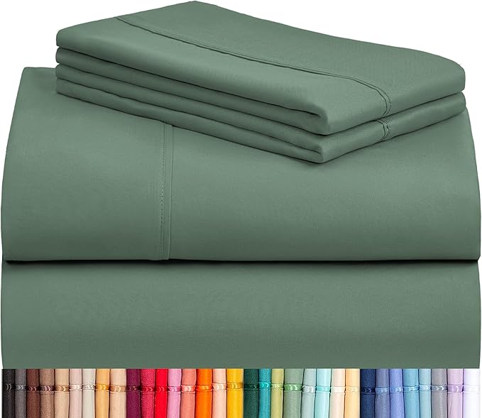 LuxClub 4 PC King Sheet Set, Breathable Luxury Bed Sheets, Deep Pockets Wrinkle Free Cooling Bed Sheets Machine Washable Hotel Bedding Silky Soft - Tree Moss Green King