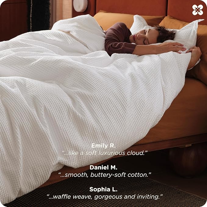 Bedsure Cotton Duvet Cover King - 100% Cotton Waffle Weave Coconut White Duvet Cover King Size, GentleSoft™ and Breathable Bedding Set for All Season, 3 Pieces, 104"x90"