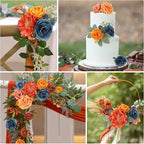 AmyHomie Teal Orange Artificial Flowers Combo Silk Mix Peony Rose Fake Flowers w/Stem for DIY Wedding Bouquets Centerpieces Arrangements Table Fall Decor Party Bridal Baby Shower Home Decorations