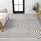 Eyely NCS101G-3 Odense High-Low Minimalist Angle Geometric Black/White 3 ft. x 5 ft. Area Rug, Black/White, 3 ft. x 5 ft., Indoor, Area Rug
