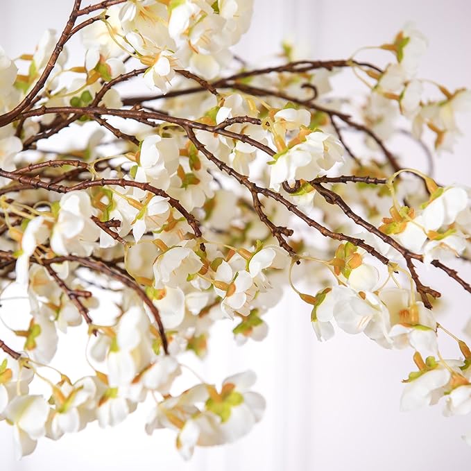 4 Pcs Artificial Cherry Blossom Flower Branches, Bulk Silk Faux Flowers Real Touch Bouquet for Home Wedding Party Centerpieces Spring Summer Decor, Vase Not Included (White)