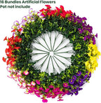 Artificial Faux Flowers for Outdoor 16 Bundles Boxwood Fake Morning Glory for Planter,UV Resistant Fake Flowers for Home Porch Patio Outside（8 Color）