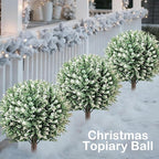 2 Pack White Artificial Christmas Tree, 24'' Outdoor Xmas Ball Tree,Fake Boxwood Topiaries with Spike,Faux Plants for Planters Urn Filler, Porch Potted Entrance Driveway Decor