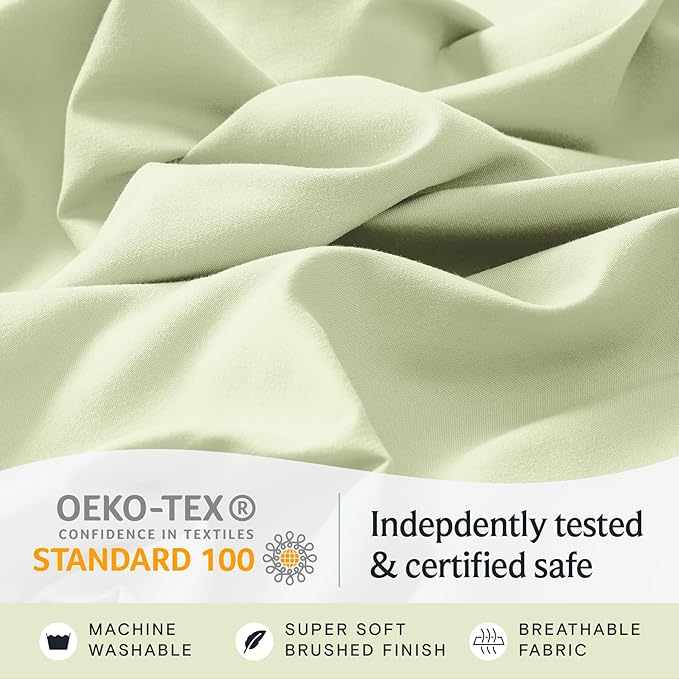 LuxClub 4 PC Sheet Set Bed Sheets Deep Pockets 16" Eco Friendly Wrinkle Free Cooling Machine Washable Hotel Bedding Silky Soft - Sage Green California King