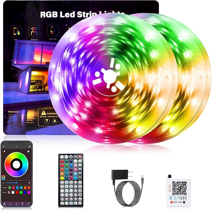Led Lights for Bedroom, 200FT (2 Rolls of 100FT) RGB Led Strip Lights Sync with Music, Smart App Controlled Strip Lights for Bedroom with Remote, Ideal Lights for Room Party and Home Decor