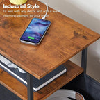 HOOBRO End Table with Charging Station, Narrow Side Table, Nightstand with 2 Non-Woven Drawers, Slim Sofa Side Table, for Small Spaces, Living Room, Bedroom, Rustic Brown and Black BF486UBZ01