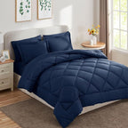 CozyLux King Size Comforter Set Navy Blue - 7 Pieces Bed in a Bag King, Luxury Soft Bed Set for All Seasons, Bedding Set with Down Alternative Comforter, Sheets, Pillowcases & Shams