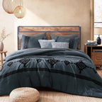 MaiRêve Embroidery King Size Comforter Set Blue Grey, Boho Farmhouse Western Bedding Set 7 Pieces, All Season Bed in A Bag Comforter Set with Sheets, Pillowcases & Shams
