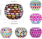 6pcs Votive Candle Holders, Mosaic Tealight Holder Stained Glass Tea Light, Colorful Handmade Candle Jars Aromatherapy Candle Lamp for Christmas, Wedding, Birthday Table Centerpiece Decor