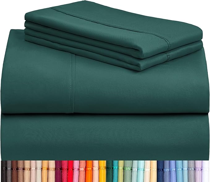 LuxClub 4 PC Queen Sheet Set, Deep Pockets Wrinkle Free Cooling Bed Sheets Hotel Bedding for Women, Men, Kids & Teens, Includes 1 Fitted Sheet, 1 Flat Sheet and 2 Pillowcases - Silky Soft Emerald
