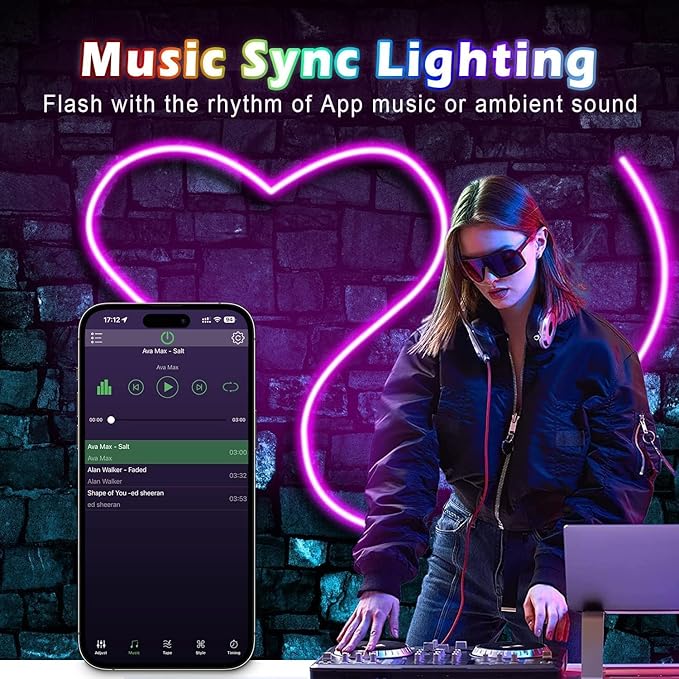 EJ's SUPER CAR 20Ft Neon Rope Lights, Flexible LED Strip Lights with App Remote, Outdoor IP65 24V RGB Rope Lights for Bedroom, Music Sync Gaming Led Neons Light Strip for Outdoors Decor