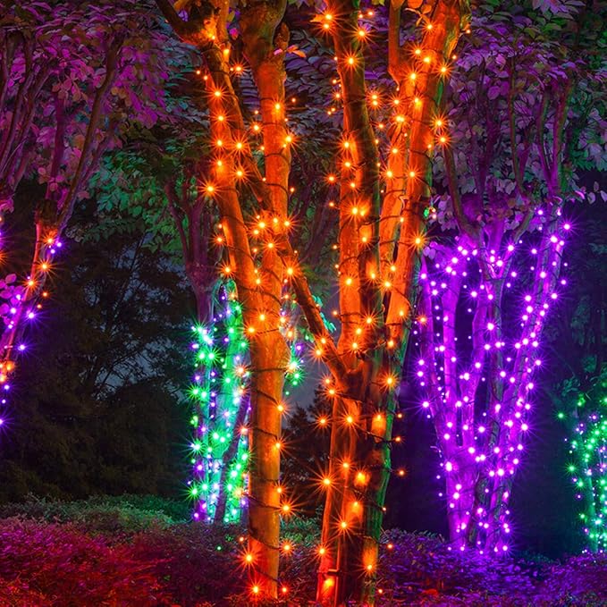 5mm LED Wide Angle Amber Prelamped Light Set, Green Wire - 70 5mm Amber LED Christmas Lights, 4" Spacing