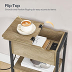HOOBRO End Table with Charging Station, Narrow Side Table, Flip Top Nightstand with USB Ports and Outlets, Bedside Tables with Shelf for Small Spaces, Living Room, Sunwashed Ash Oak BHH341BZ01