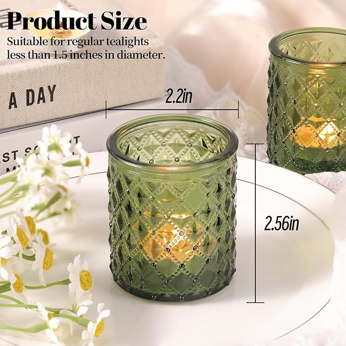 36 Pcs Green Votive Candle Holders, Green Tea Light Holders for Wedding and Dining Holiday Table Decor, Glass Candle Holders for Christmas Home Decoration, Vintage Parties and Gifts
