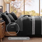 MaiRêve Embroidery King Size Comforter Set Black, Boho Farmhouse Western Bedding Set 7 Pieces, All Season Bed in A Bag Comforter Set with Sheets, Pillowcases & Shams