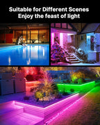 Fussion Outdoor LED Strip Lights Waterproof 100FT (2 Rolls of 50ft) IP67 LED Light Strips with Remote, RGB Color Changing Christmas House Rope Lighting for Outside