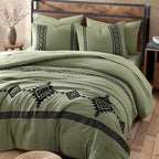 MaiRêve Embroidery Queen Size Comforter Sets, Light Olive Green Western Bedding Set Boho 7 Pieces, All Season Farmhouse Bed in A Bag Comforter Set with Sheets, Pillowcases & Shams