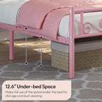 Yaheetech Twin Bed Frames Metal Platform Bed with Headboard and Footboard No Box Spring Needed Easy Assembly,Under-Bed Space: 12.6''/Pink/Twin Bed