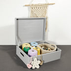XL Grey Wooden Box Storage with Hinged Lid | 15.8 x 11.8 x 5.5 inches (+-0.5) | with Handles | Gift Box for Tool Dog Toy Shoes Clothes Kitchen Storage Document | Wood Keepsake Ches