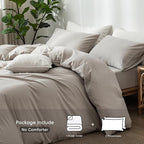 MooMee Bedding Duvet Cover Set 100% Washed Cotton Linen Like Textured Breathable Durable Soft Comfy (Heathered Cream Grey, Oversized King Plus 128"x120")