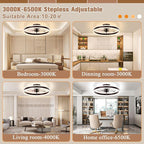 VOLISUN Low Profile Ceiling Fans with Lights and Remote, 19.7in Flush Mount Ceiling Fans with Light, 3000K-6500K Dimmable Fandelier LED Fan Light, Brown Bladeless Ceiling Fans with Lights for Bedroom