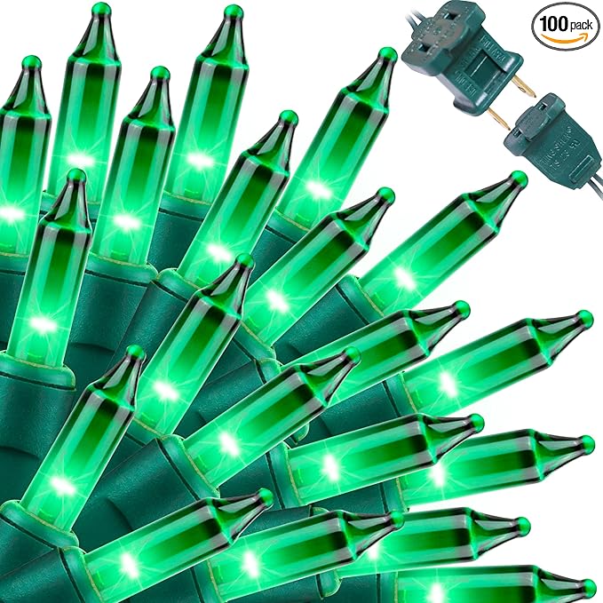 LAMPHOME St. Patrick's Day Mini String Lights, Super-Bright Extendable Green Christmas Lights Decoration 100Lights 19.6ft UL Certified Mini Bulb String Lights Set for Outdoor Christmas Tree Decor