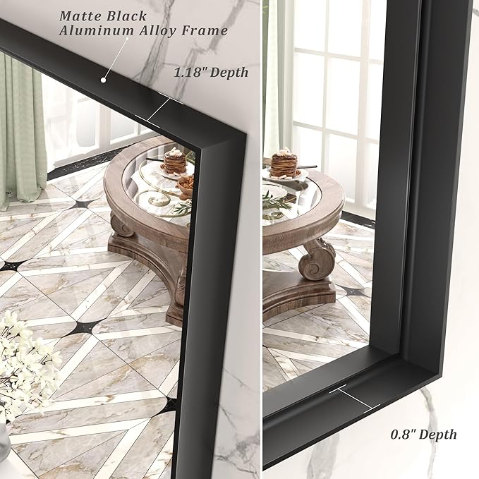 28x32 Inch Black Rectangle Bathroom Mirror, Matte Black Framed Vanity Mirror for Wall, Square Corner, Anti-Rust, Hangs Horizontally or Vertically