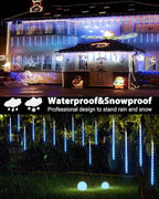 Joomer 2Pack Christmas Lights Outdoor, 11.8 inch 10 Tubes 240 LED Meteor Shower Lights, LED Falling Icicle Cascading Light with Timer Waterproof and Connectable for Christmas Decoration (Blue)