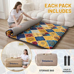 Japanese Floor Mattress Twin, Anti-Slip Japanese Futon Foldable Tatami Mat for Guests, Boho Orange Checkered