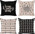 Ambesonne Modern Throw Pillow Cushion Case Pack of 4, Scandinavian Minimal Ornaments Boho Feather Leaves and Home Phrase, Modern Accent Double-Sided Digital Printing, 18", Pale Tan and Charcoal Grey