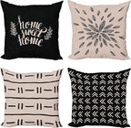 Ambesonne Modern Throw Pillow Cushion Case Pack of 4, Scandinavian Minimal Ornaments Boho Feather Leaves and Home Phrase, Modern Accent Double-Sided Digital Printing, 18", Pale Tan and Charcoal Grey
