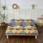 Japanese Floor Mattress Twin, Anti-Slip Japanese Futon Foldable Tatami Mat for Guests, Boho Orange Checkered