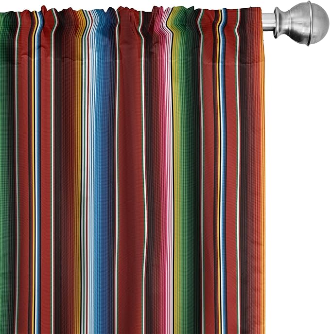 Ambesonne Cinco de Mayo Curtains, Mexican Serape Colorful Stripes Vertical Lines Latino Illustration, Window Treatments 2 Panel Set for Living Room Bedroom Decor, Pair of - 28" x 63", Burgundy Blue