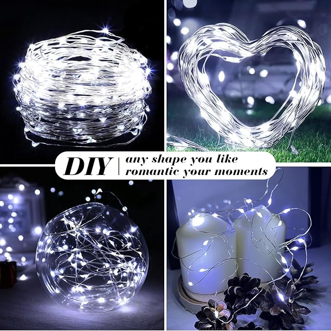 ZGWJ 12 Pack Fairy Lights Battery Operated, 7ft 20 Mini LED Fairy String Lights Silver Wire 3 Modes for DIY, Parties, Wedding, Bedroom, Halloween Christmas Decoration Silver White