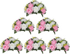 BLOSMON Flower Balls Rose Centerpieces: 6 Pcs 9.5 Inch Pink Fake Flowers Kissing Balls Decor Artificial Wedding Floral Arrangements Silk Flower Bouquet with Base Home Party Room Table DIY Decorations