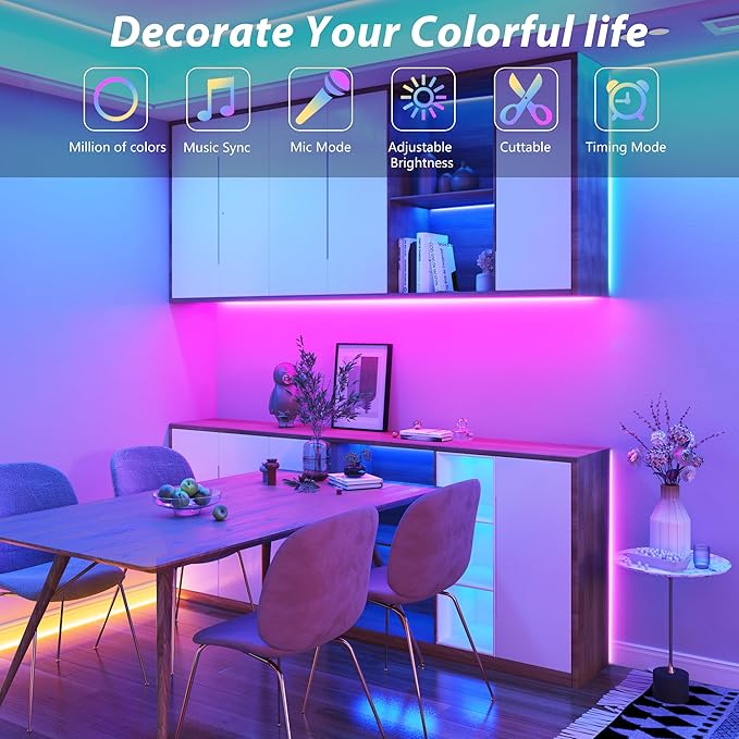 300FT Led Lights for Bedroom, Color Changing RGB Led Strip Lights Indoor, Remote and App Control Led Light Strip Music Sync , DIY Fancy Led lights for Room Home Decor Ambient Lighting (3*100FT)